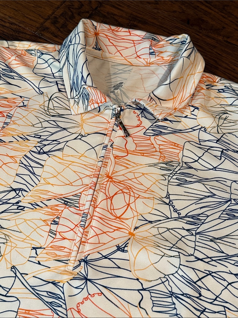 Jofit Sleeveless Polo Tank Top - White with Navy and Orange Floral Print - Picture 2 of 4
